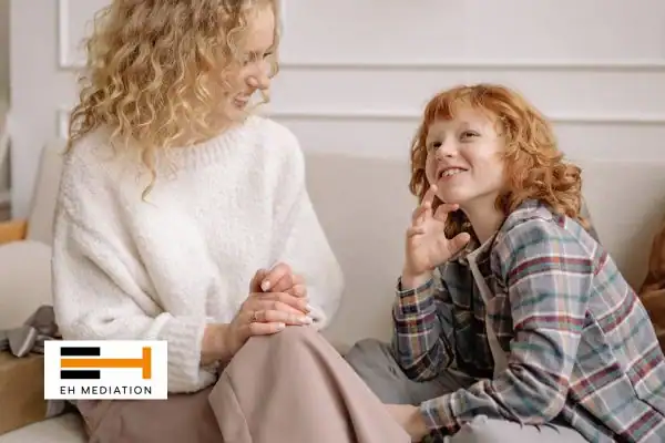 Happy mother and child after sorting child arrangements mediation Croydon