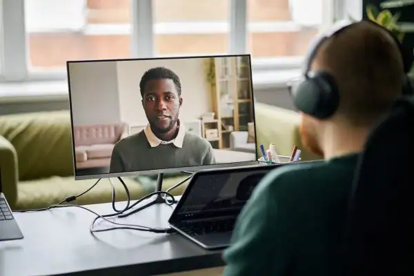 Man attending online mediation Croydon MIAMS session